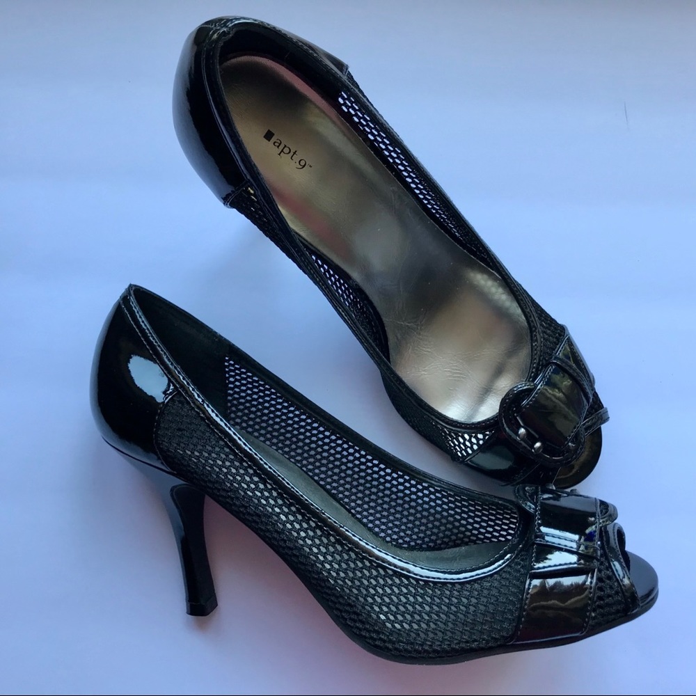 Apt 9 Allure 8 1/2 open black heels mesh